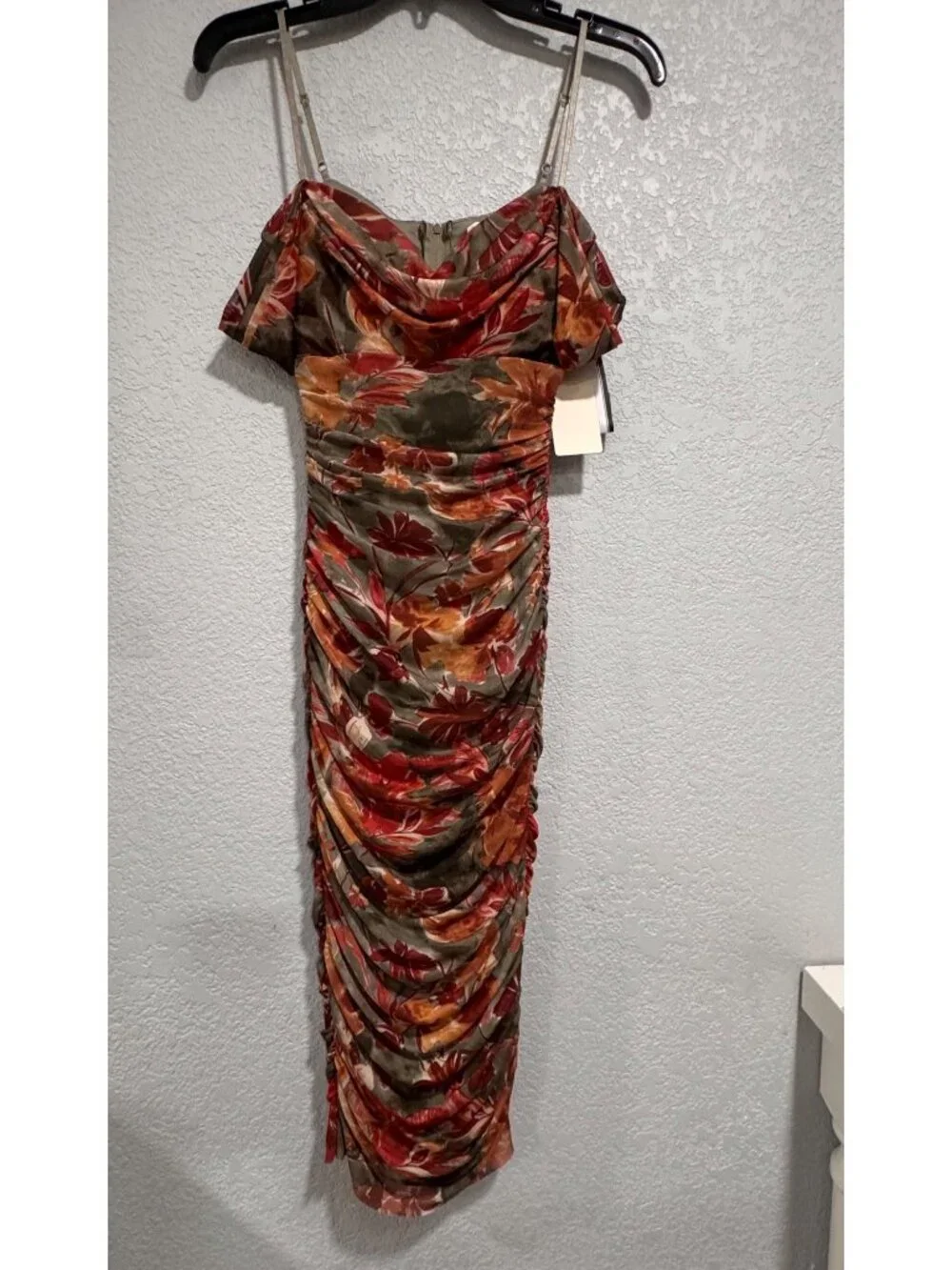 Floral Print Off-Shoulder Midi Dress With Ruched Detailing By Katia Rae - XS_4